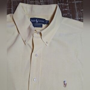Ralph Lauren Oxford Dress Shirt Men's 17.5-33 Yellow Yarmouth Cotton Fleshy Pony